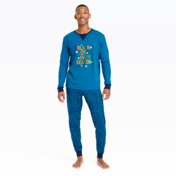 WONDERSHOP Matching Family Pajama Sets.  Text: BLACK JOY EVERY SEASON. Mens - Picture 2 of 5